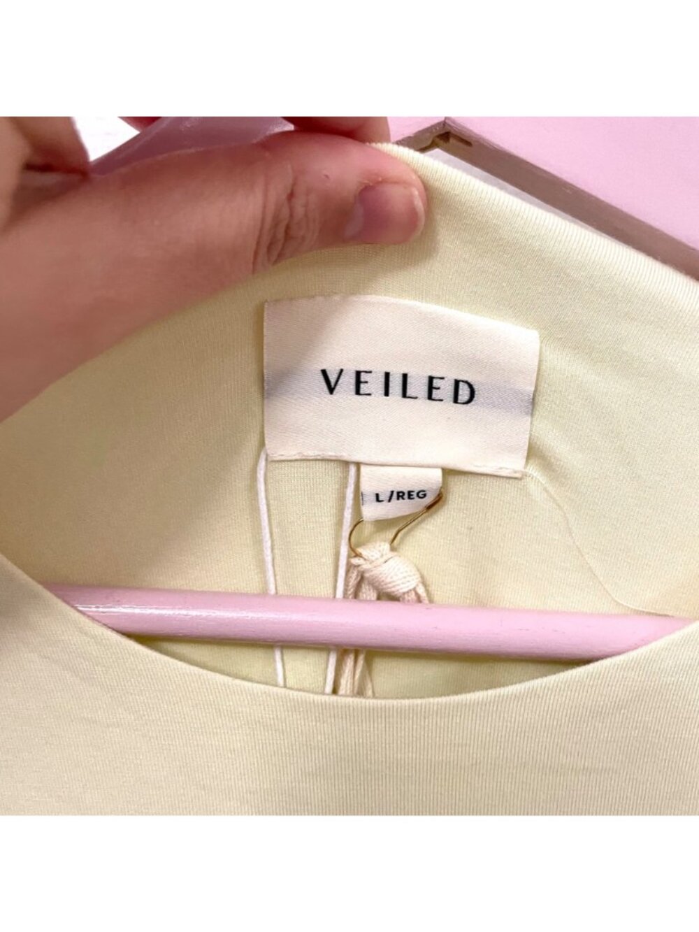 Nwt Veiled Ny Asymmetric Rouched Jersey Top Butter Yellow Size L Modest Classic — image 3 of 8